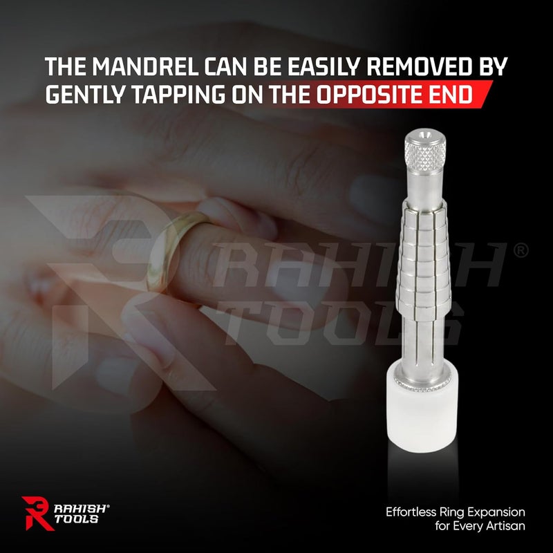 RAHISH TOOLS Ring Stretcher with Mandrel & Nylon Base - Professional Jewelry Ring Sizer Tool, Band Resizer for Silver & Gold, Ring Expander & Sizing Kit - 6-1/2 Inches Stainless Steel Ring Enlarger - Image 5